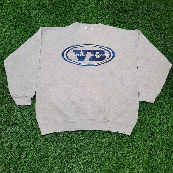 Vintage 90s Venice Beach California Sweatshirt Mens L Gray Drop Shoulder - Picture 1 of 5